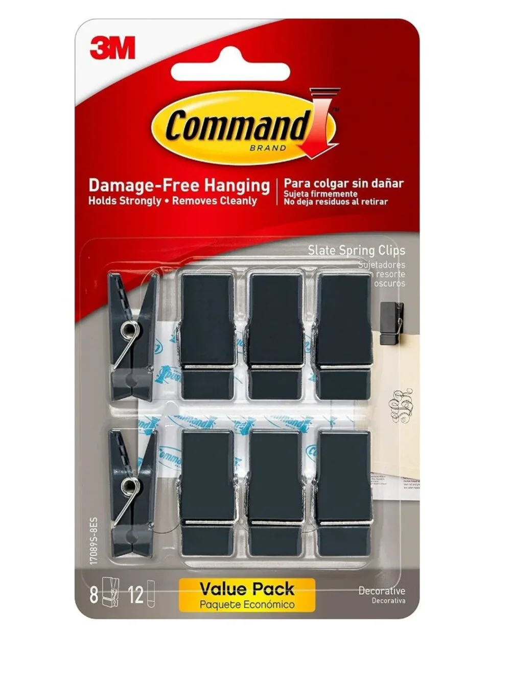 Command Spring Clips, Slate, 8-Clips, 12-Strips, Decorate Damage-Free